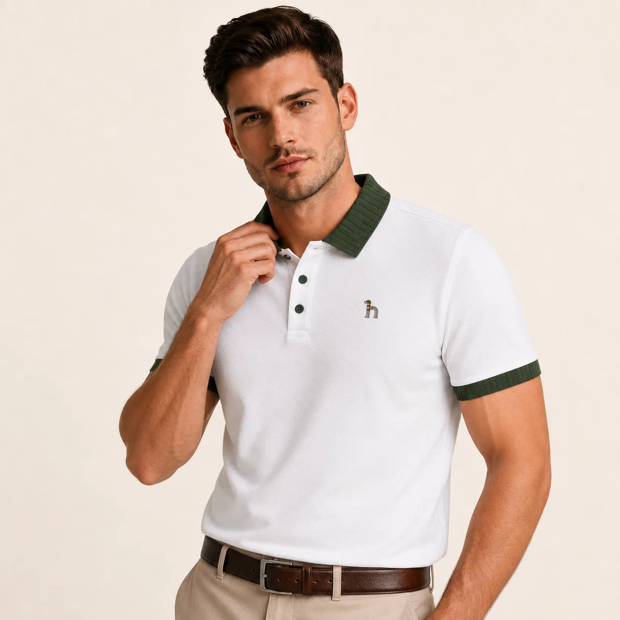Rib-Collar Cotton Polo