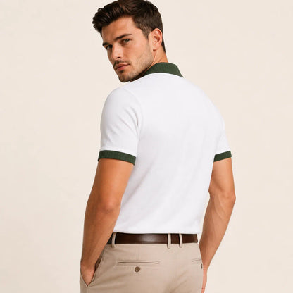 Rib-Collar Cotton Polo